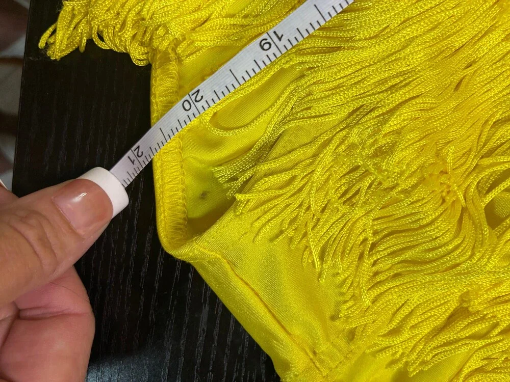 Yellow Fringe Sequin Two-Piece Dance Costume with Rhinestone Buckle Belt